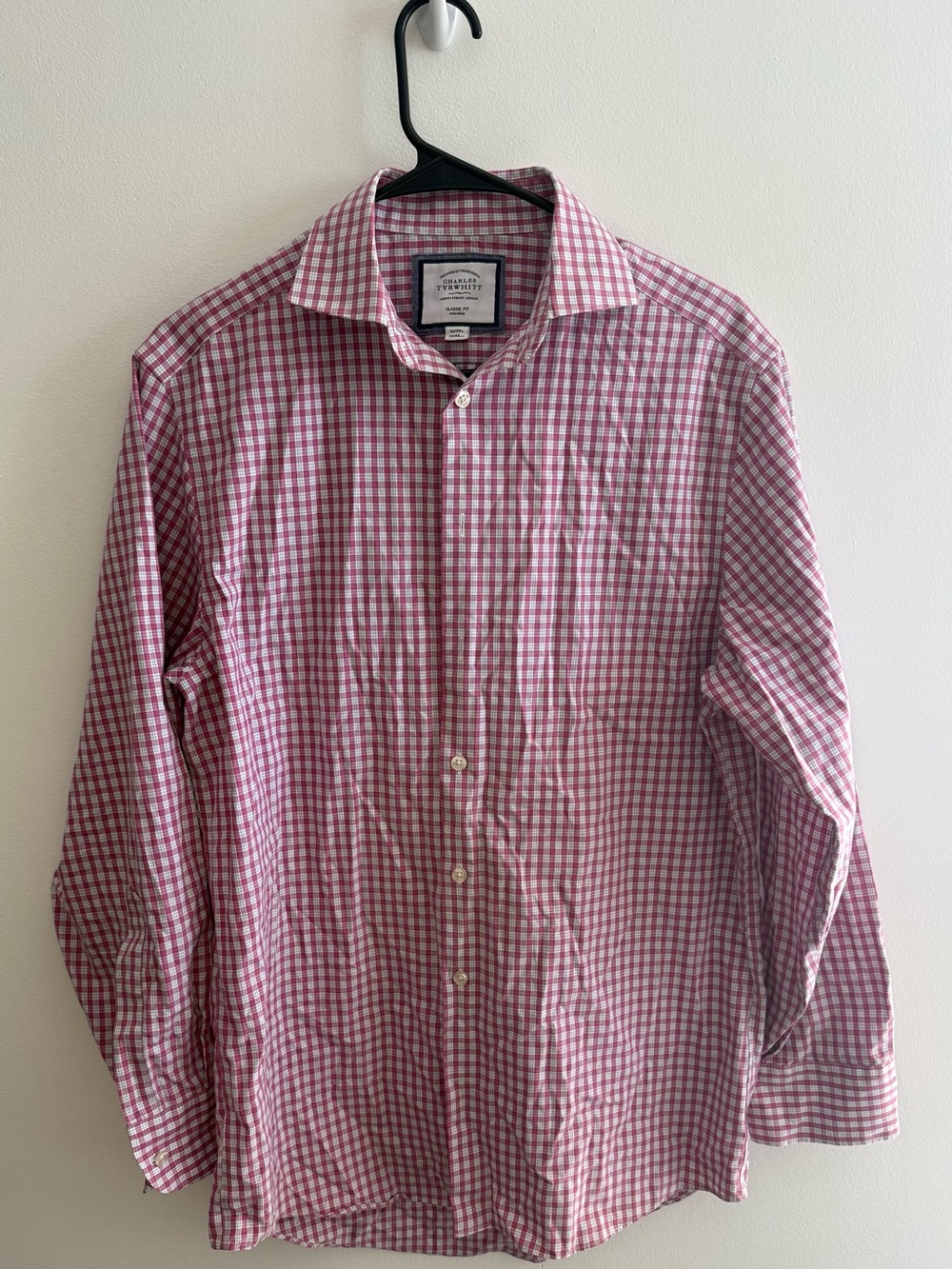 Charles Tyrwhitt Men's Pink and White Gingham Dress Shirt